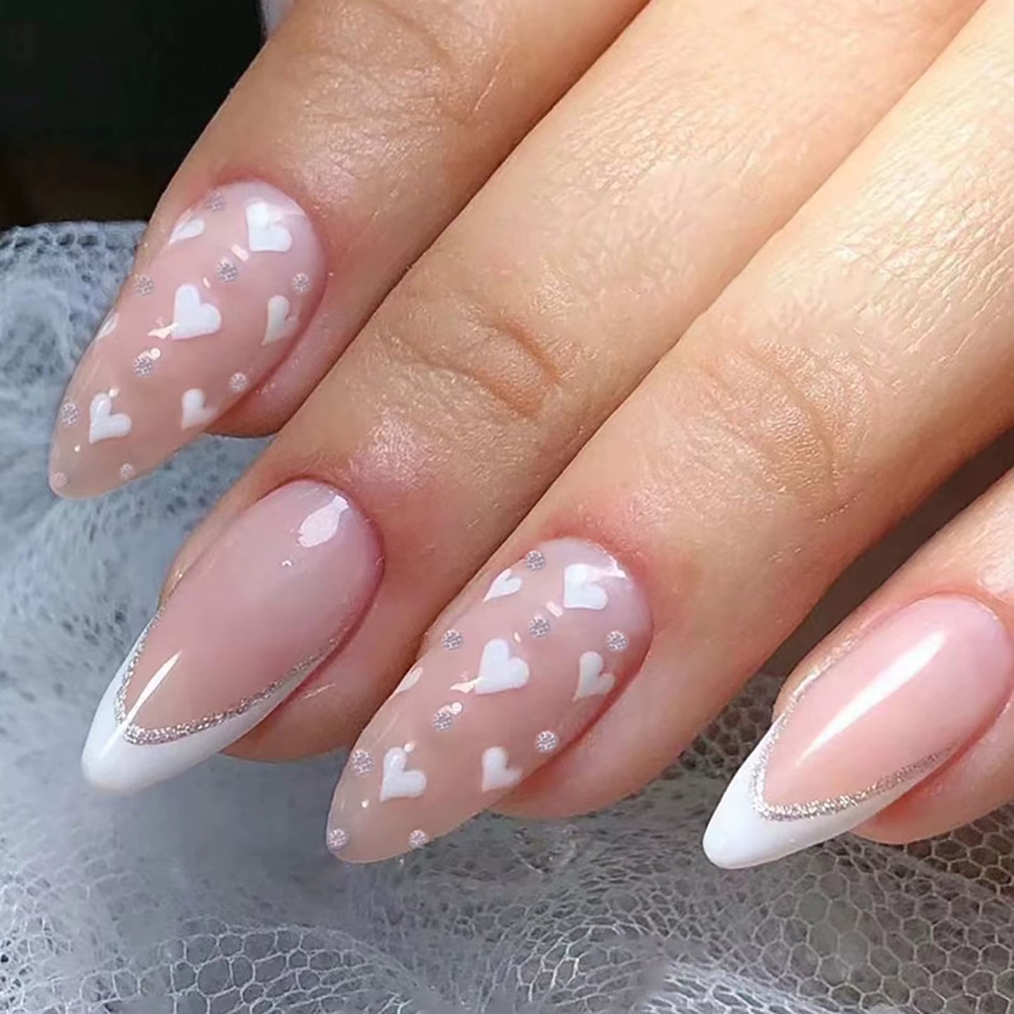 24Pcs False Nails Sweet Press-On Nails with Peach Heart Wearable Finished Nail Art Tips Removable Manicure Beautiful False Nails