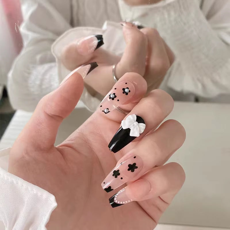 24Pcs False Nails Sweet Press-On Nails with Peach Heart Wearable Finished Nail Art Tips Removable Manicure Beautiful False Nails