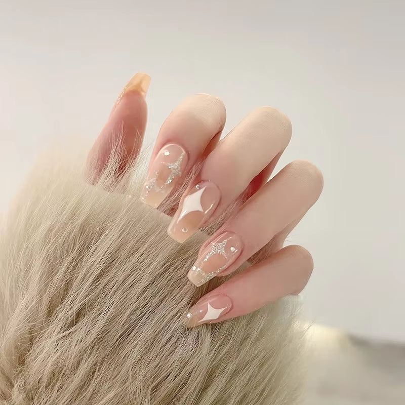 24Pcs False Nails Sweet Press-On Nails with Peach Heart Wearable Finished Nail Art Tips Removable Manicure Beautiful False Nails