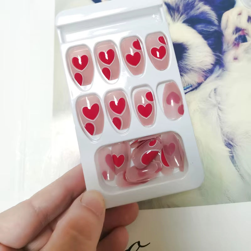 24Pcs False Nails Sweet Press-On Nails with Peach Heart Wearable Finished Nail Art Tips Removable Manicure Beautiful False Nails